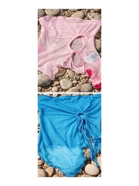 Women’s Bundle (2) Asymmetrical Tube Top Blush Pink/Aqua Mesh Layering Top NWT